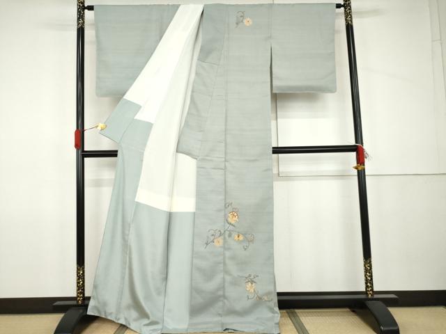 平和屋着物●訪問着 紬地 総刺繍 更紗花唐草文 正絹 逸品 未使用 AABJ9974cs