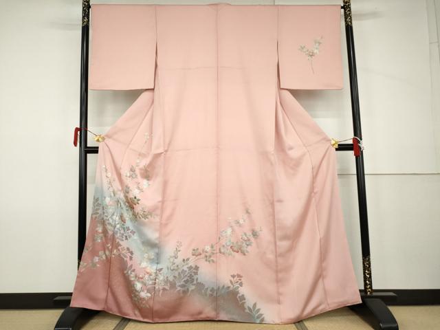 平和屋着物●訪問着 螺鈿 枝花文 暈し染め 金銀彩 正絹 逸品 AABJ9976cs