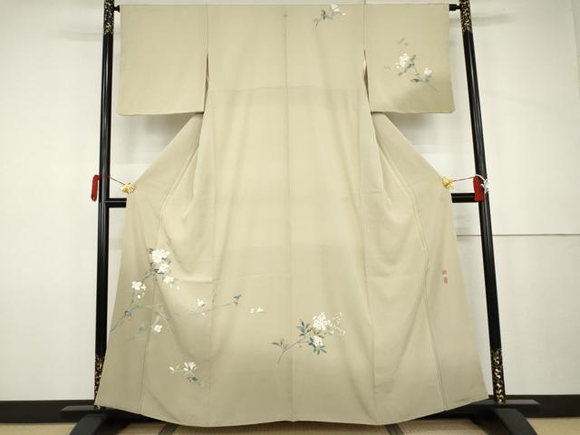 平和屋着物●京加賀友禅 百貫達雄 訪問着 枝花文 暈し染め 銀座おゝぎ屋扱い 正絹 逸品 AABJ9979cs