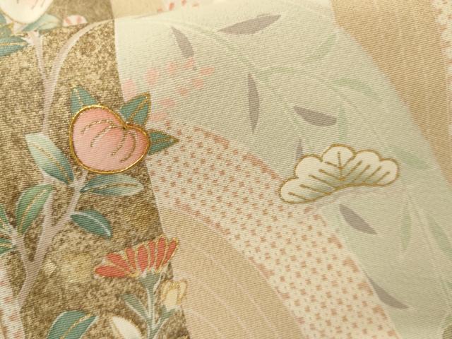 平和屋着物●十日町老舗ブランド 吉澤友禅 吾妻徳穂 訪問着 駒刺繍 笹松枝花文 金彩 浜ちりめん 反端付き 正絹 逸品 AABJ9980cs