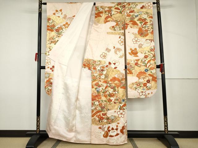 平和屋着物●豪華振袖 作家物 駒刺繍 地紙雪輪花文 金彩 正絹 逸品 AABJ9981cs