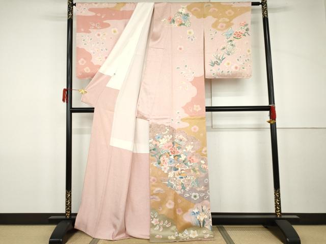 平和屋着物●訪問着 鴛鴦草花文 金彩 正絹 逸品 未使用 AABJ9982cs