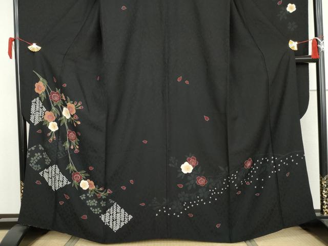 平和屋着物●豪華振袖 絞り 葉桜 黒地 金彩 ますいわ屋扱い 正絹 逸品 AABJ9990cs