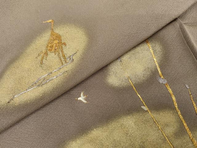 平和屋着物●訪問着 駒刺繍 鶴 金銀彩 銀糸 正絹 逸品 AABJ9993cs