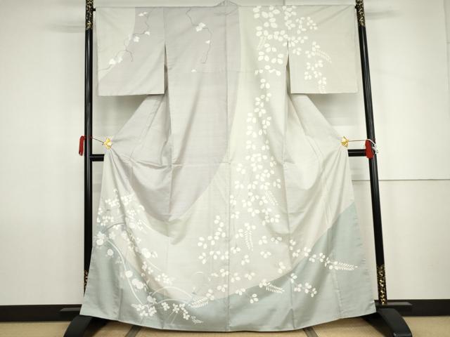 平和屋着物●本場縞大島紬 染大島 訪問着 枝花文 萩 正絹 逸品 AABJ9997cs
