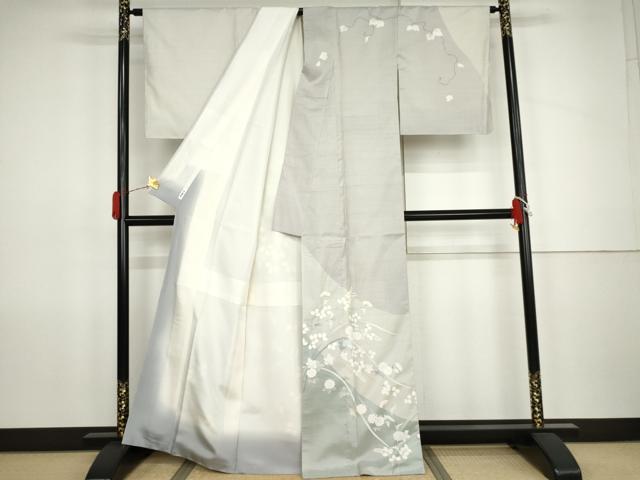 平和屋着物●本場縞大島紬 染大島 訪問着 枝花文 萩 正絹 逸品 AABJ9997cs