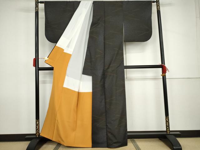 平和屋着物●本場大島紬 カタス9マルキ 霞文 黒地 正絹 逸品 AABJ9999cs