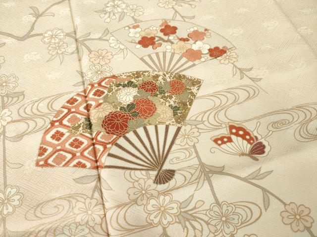 平和屋着物●訪問着 流水扇面花蝶文 暈し染め 金彩 ロング丈 正絹 逸品 AABK0008ck