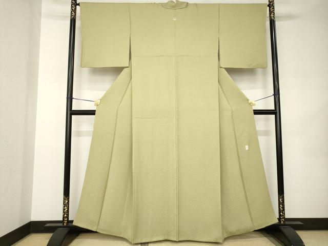 平和屋着物●上質な色無地 作家物 草花地紋 鶸茶色 正絹 逸品 AABK0012ck
