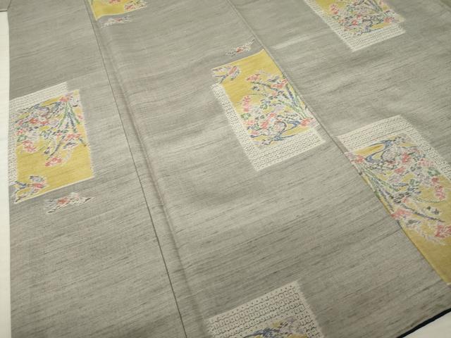 平和屋着物●小千谷紬 短冊流水花文 正絹 逸品 AABK0015ck