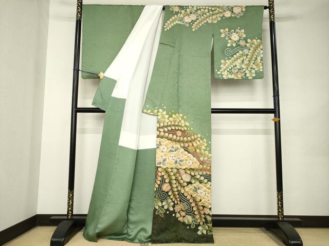 平和屋着物●越後十日町の一流染匠 桐屋・翠山工房 訪問着 辻が花 絞り 舞花文 金彩 金通し地 正絹 逸品 AABK0018ck