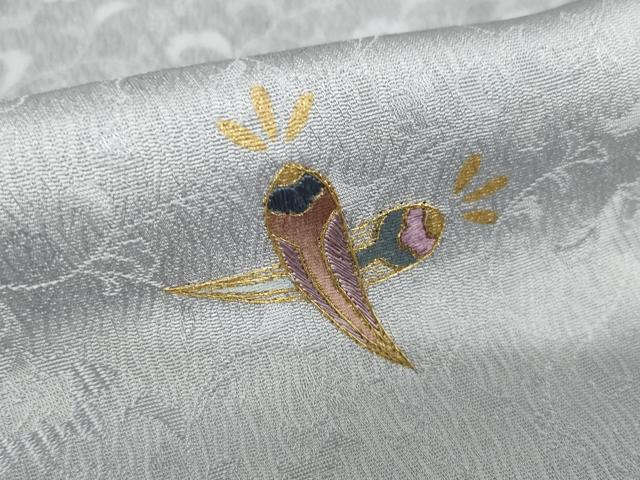 平和屋着物●上質な小紋 中国三大刺繍 相良刺繍 総刺繍 宝尽くし 暈し染め 金糸 正絹 逸品 未使用 AABK0019ck