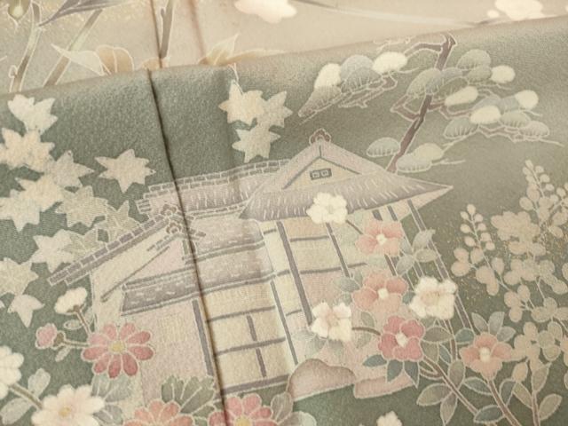 平和屋着物●訪問着 友禅 風景枝花文 暈し染め 正絹 逸品 未使用 AABK0021ck