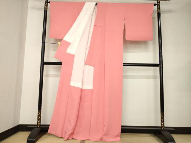 平和屋着物●上質な色無地 甚三紅色 正絹 逸品 AABK0022ck