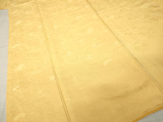 平和屋着物●上質な色無地 松皮菱吉祥花地紋 萱草色 正絹 逸品 AABK0024ck