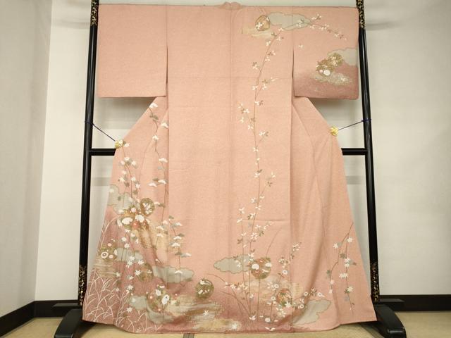 平和屋着物●訪問着 雲重ね花丸文 暈し染め 金彩 正絹 逸品 AABK0027ck