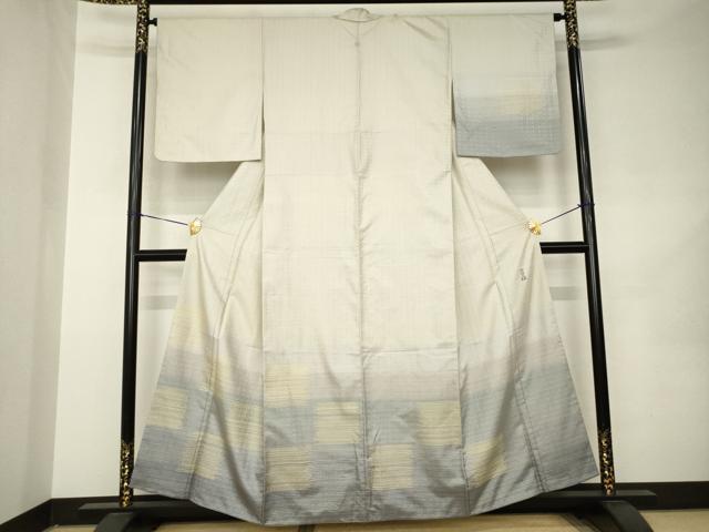 平和屋着物●京の名門 じゅらく謹製 花織 黄皇糸 訪問着 お召地 市松霞文 正絹 逸品 AABK0035ck
