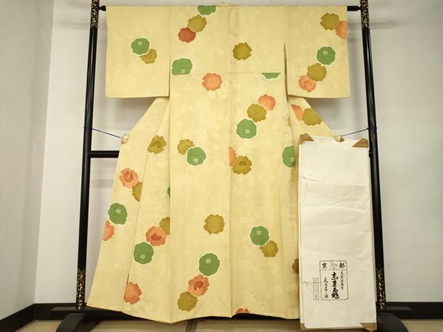 平和屋着物●銀座 志ま亀 小紋 絞り 地紋起こし 舞花文 たとう紙付き 正絹 逸品 AABK0036ck