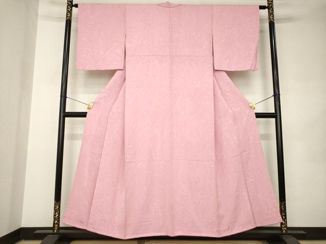 平和屋着物●上質な色無地 墨流し地紋 石竹色 正絹 逸品 AABK0037ck