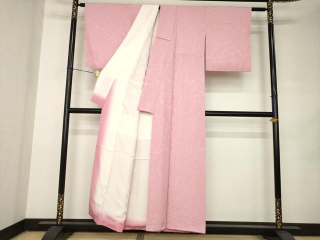平和屋着物●上質な色無地 墨流し地紋 石竹色 正絹 逸品 AABK0037ck