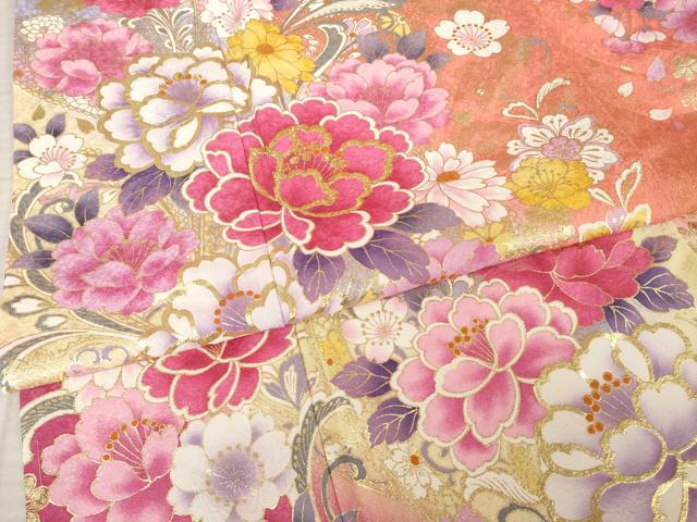 平和屋着物●豪華振袖 刺繍 舞花文 暈し染め 金糸 金彩 銀通し地 ロング丈 正絹 逸品 未使用 AABK0041ck