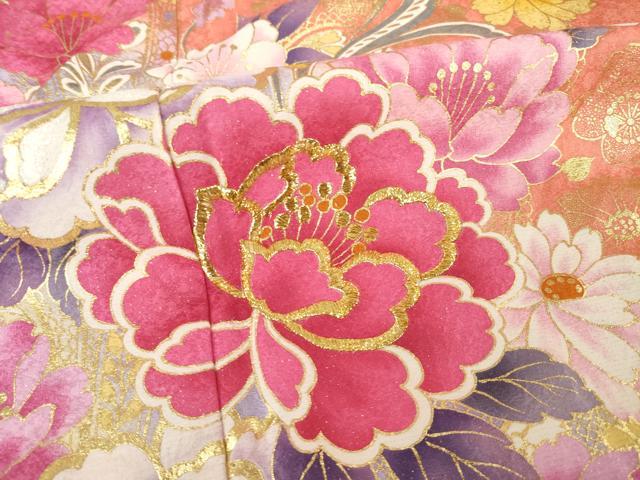 平和屋着物●豪華振袖 刺繍 舞花文 暈し染め 金糸 金彩 銀通し地 ロング丈 正絹 逸品 未使用 AABK0041ck