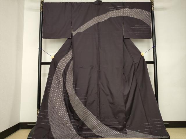 平和屋着物●本場大島紬 訪問着 総刺繍 刺し子 麻の葉青海波 ロング丈 正絹 逸品 AABK0047ck
