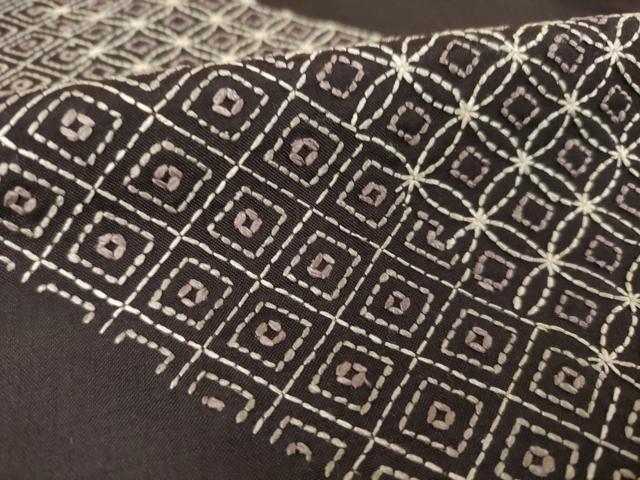 平和屋着物●本場大島紬 訪問着 総刺繍 刺し子 麻の葉青海波 ロング丈 正絹 逸品 AABK0047ck