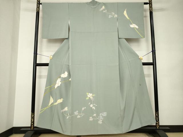 平和屋着物●京加賀糸目友禅作家 山崎巌 訪問着 草花文 正絹 逸品 AABK0058ck