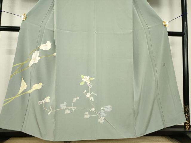 平和屋着物●京加賀糸目友禅作家 山崎巌 訪問着 草花文 正絹 逸品 AABK0058ck