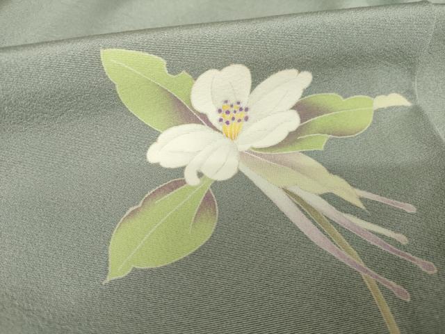 平和屋着物●京加賀糸目友禅作家 山崎巌 訪問着 草花文 正絹 逸品 AABK0058ck