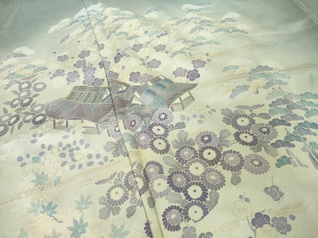 平和屋着物●訪問着 風景花文 暈し染め 金彩 正絹 逸品 AABK0060ck
