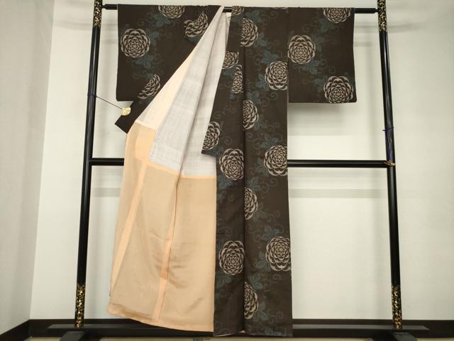 平和屋着物●本場大島紬 花唐草文 割込み絣 正絹 逸品 AABK0061ck
