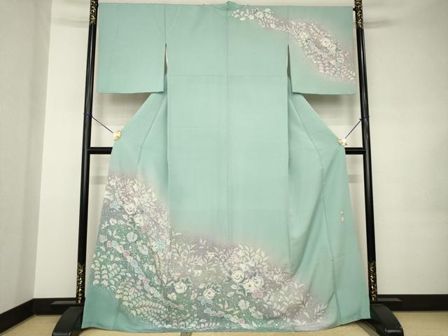 平和屋着物●訪問着 作家物 辻が花 舞花文 暈し染め ロング丈 正絹 逸品 AABK0067ck