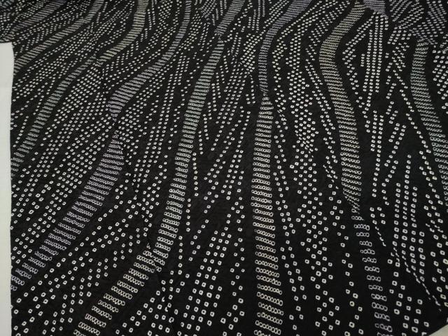 平和屋着物●上質な小紋 総絞り 流水文 黒地 さが美扱い 正絹 逸品 AABK0069ck