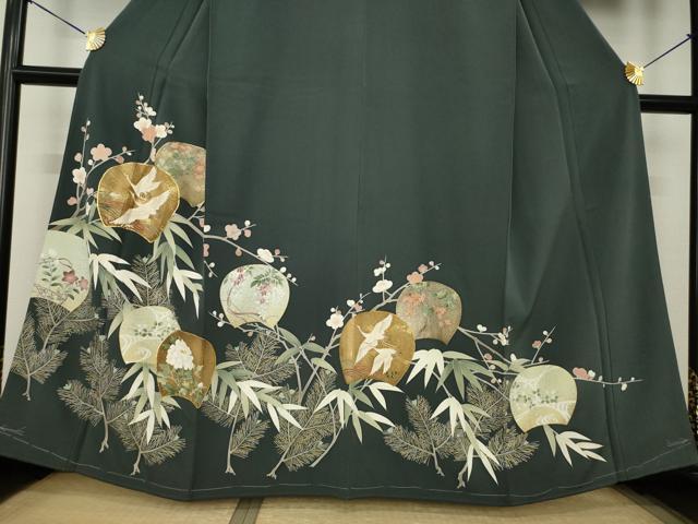 平和屋着物●豪華色留袖 駒刺繍 飛鶴花文 金彩 正絹 逸品 AABK0071ck