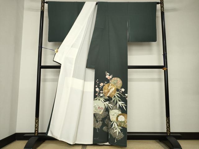 平和屋着物●豪華色留袖 駒刺繍 飛鶴花文 金彩 正絹 逸品 AABK0071ck