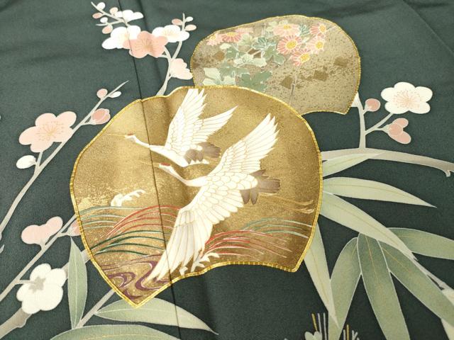 平和屋着物●豪華色留袖 駒刺繍 飛鶴花文 金彩 正絹 逸品 AABK0071ck