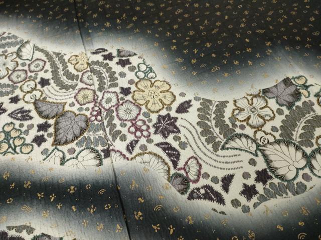 平和屋着物●訪問着 辻が花 道長花文 暈し染め 黒地 金彩 さが美扱い 正絹 逸品 AABK0076ck
