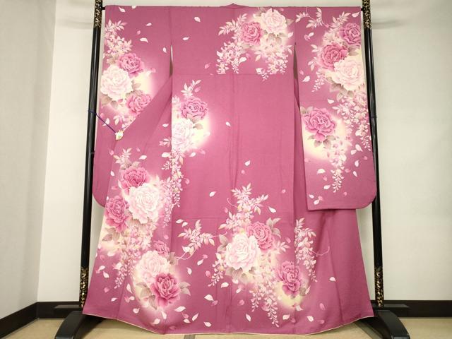 平和屋着物●豪華振袖 刺繍 草花文 暈し染め 銀通し地 正絹 逸品 AABK0080ck