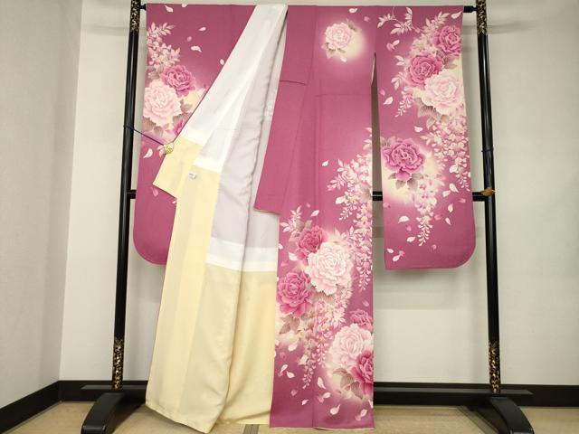 平和屋着物●豪華振袖 刺繍 草花文 暈し染め 銀通し地 正絹 逸品 AABK0080ck
