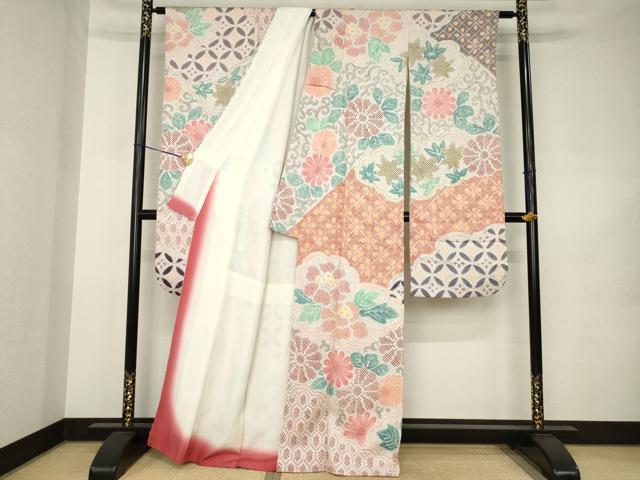 平和屋着物●豪華振袖 総絞り 雲取り吉祥花文 正絹 逸品 AABK0085ck