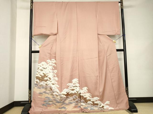 平和屋着物●色留訪問着 飛鶴松尽くし 金彩 仮絵羽 正絹 逸品 未使用 AABK0089ck
