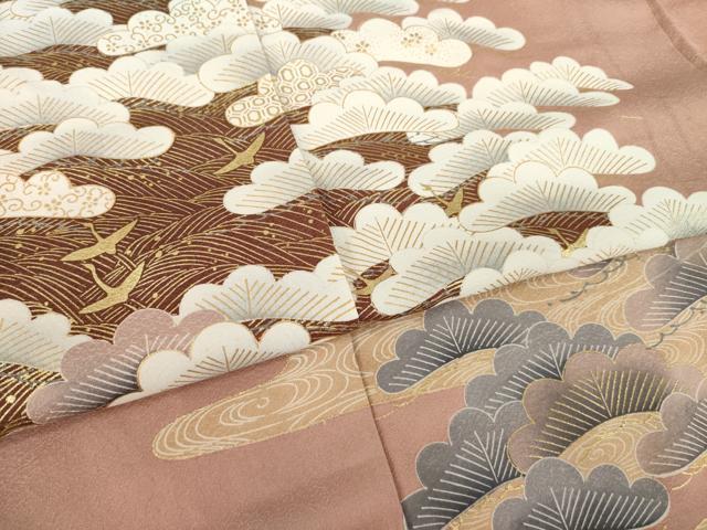 平和屋着物●色留訪問着 飛鶴松尽くし 金彩 仮絵羽 正絹 逸品 未使用 AABK0089ck