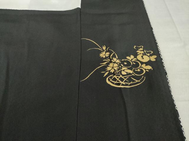 平和屋着物●訪問着 総絞り 刺繍 流水花文 黒地 金糸 金彩 正絹 逸品 未使用 AABK0091ck