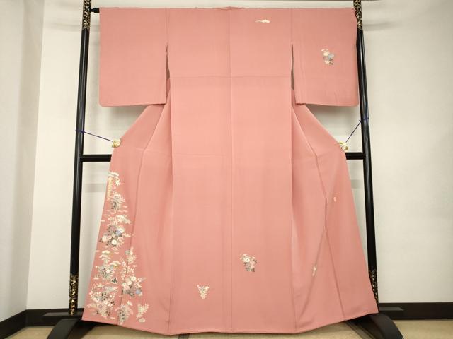 平和屋着物●本加賀友禅作家 柿本市郎 訪問着 草花文 正絹 逸品 AABK0096ck