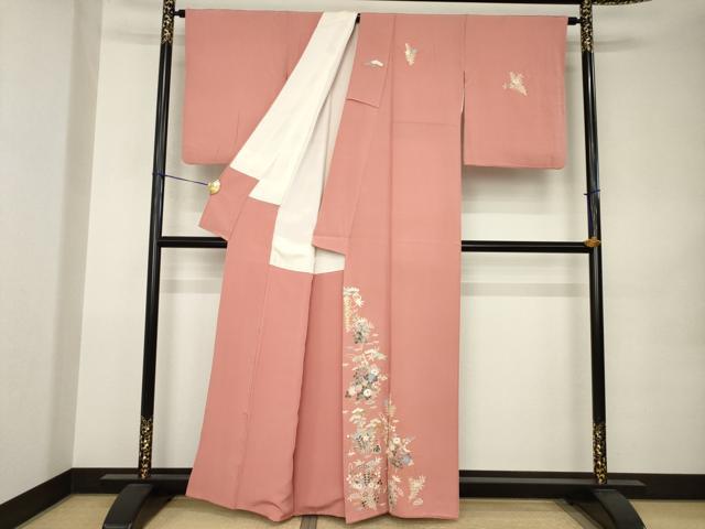 平和屋着物●本加賀友禅作家 柿本市郎 訪問着 草花文 正絹 逸品 AABK0096ck