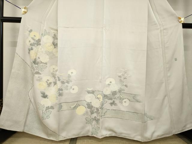 平和屋着物●訪問着 作家物 刺繍 菊 銀彩 正絹 逸品 AABK0103ck