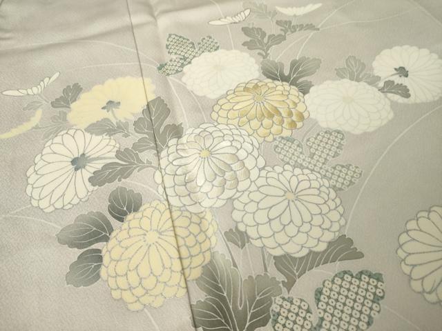 平和屋着物●訪問着 作家物 刺繍 菊 銀彩 正絹 逸品 AABK0103ck
