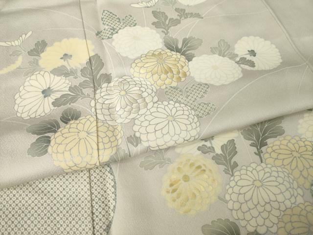 平和屋着物●訪問着 作家物 刺繍 菊 銀彩 正絹 逸品 AABK0103ck